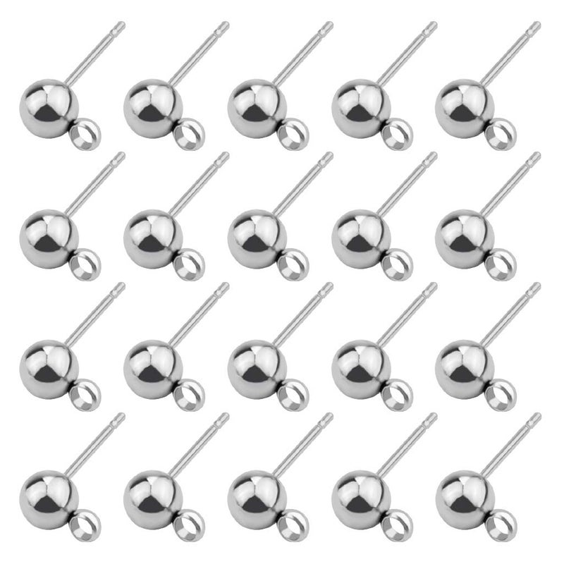 Tongcloud 100pcs Hypoallergenic Silver Ball Post Earrings - Stainless Steel Stud Earrings with Loops (Sliver, 5mm) - Image 1